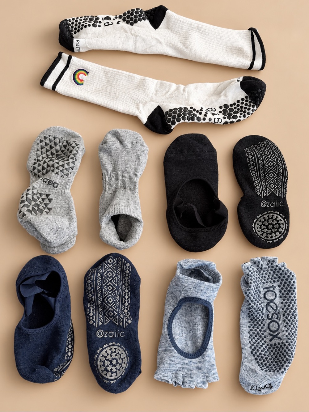 Pilates Yoga Grip Sock Bundle 5 Pairs Assorted Styles